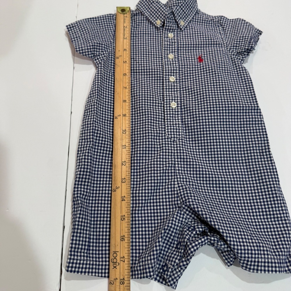 Polo Ralph Lauren Baby 18M Blue Gingham Romper 100% Cotton Preppy Classic - Picture 5 of 6